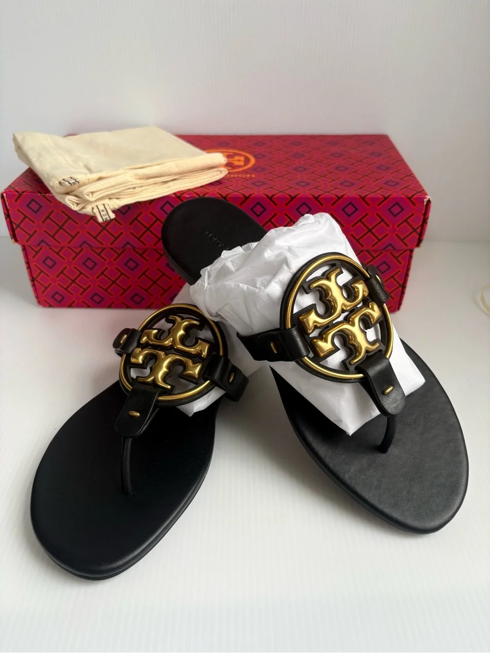 Tory Burch Miller Sandal Size7 M  Perfect Black /Gold Hardware New